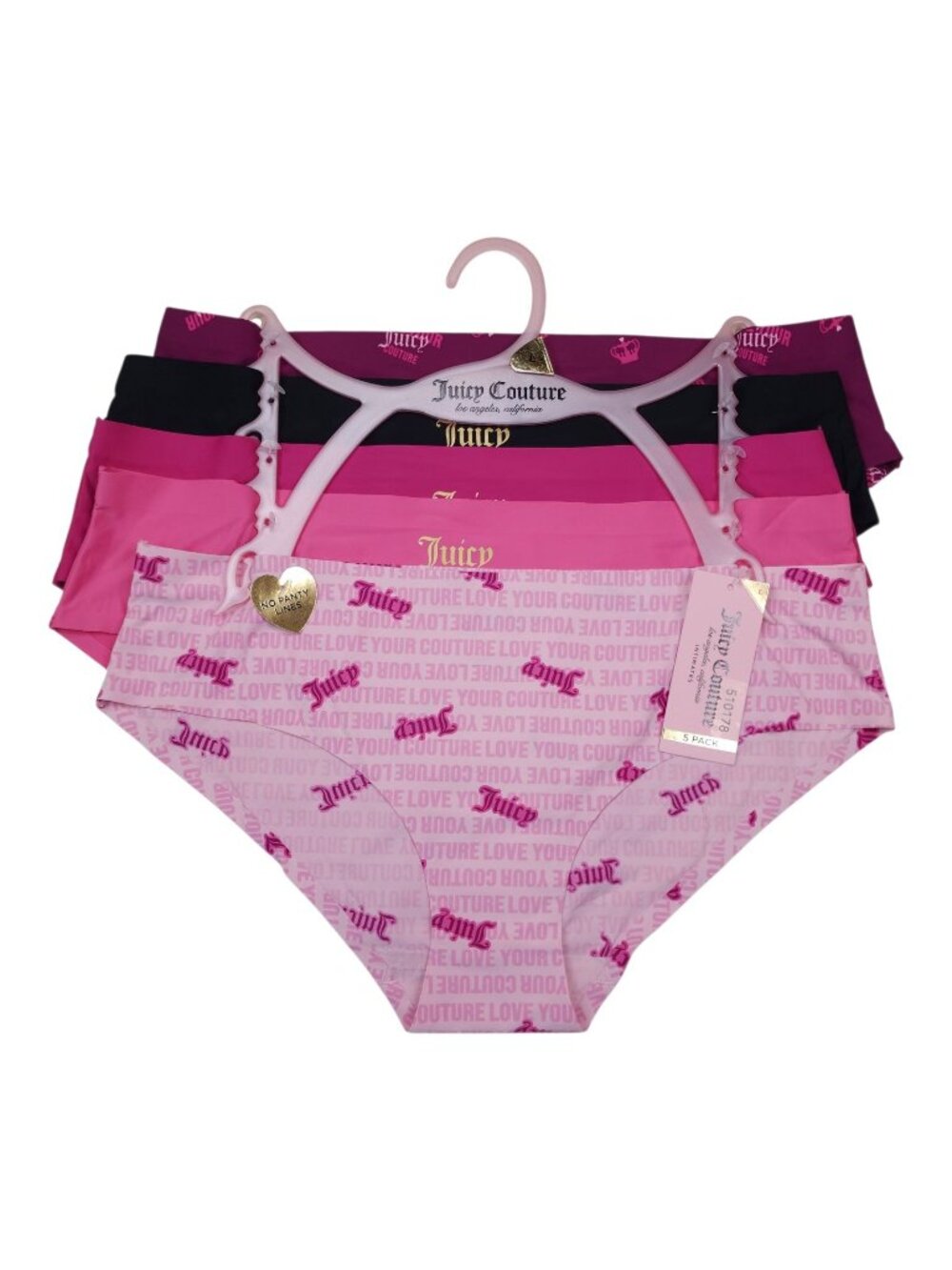 Juicy Couture 5-Pack Seamless No Panty Lines Hipster Panties Size L Nylon Soft